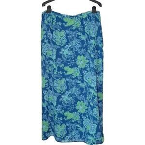 Vtg 90s Y2k Blue Green Floral Maxi Skirt Women Size 16